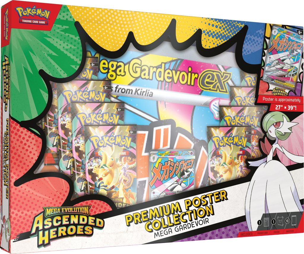 Colección de pósteres premium de Megaevolución de Héroes Ascendidos de Pokémon TCG: Mega Lucario o Mega Gardevoir