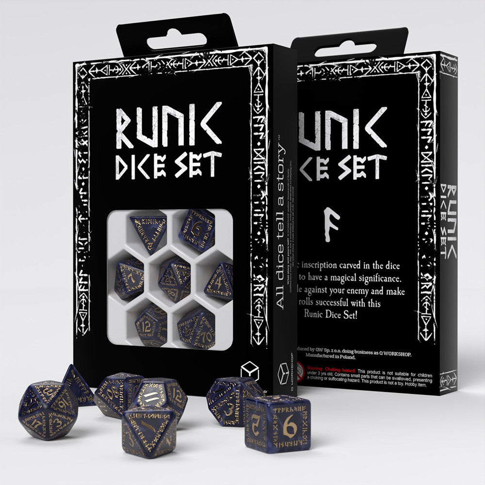 Runic Mixed Blue Gold - Dice Set 7
