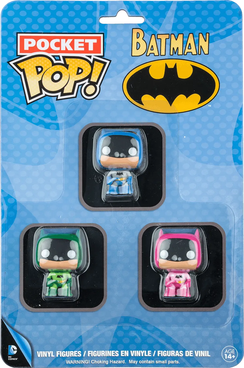 FUN10558 Batman - Pink, Green & Blue US Exclusive Pocket Pop! 3 Pack - Funko - Titan Pop Culture
