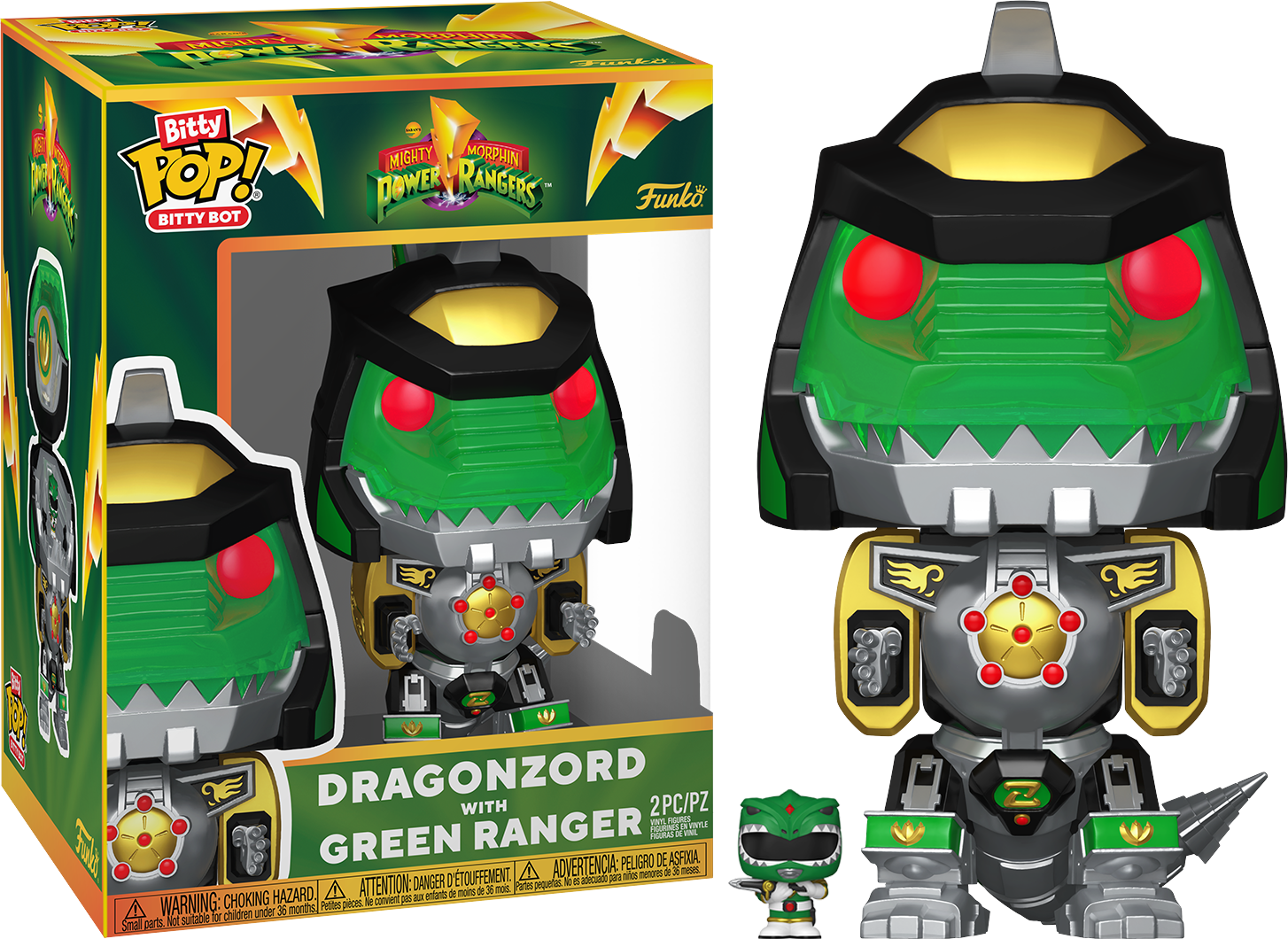 Mighty Morphin Power Rangers - Dragonzord with Green Ranger Bitty Pop! Bot Vinyl