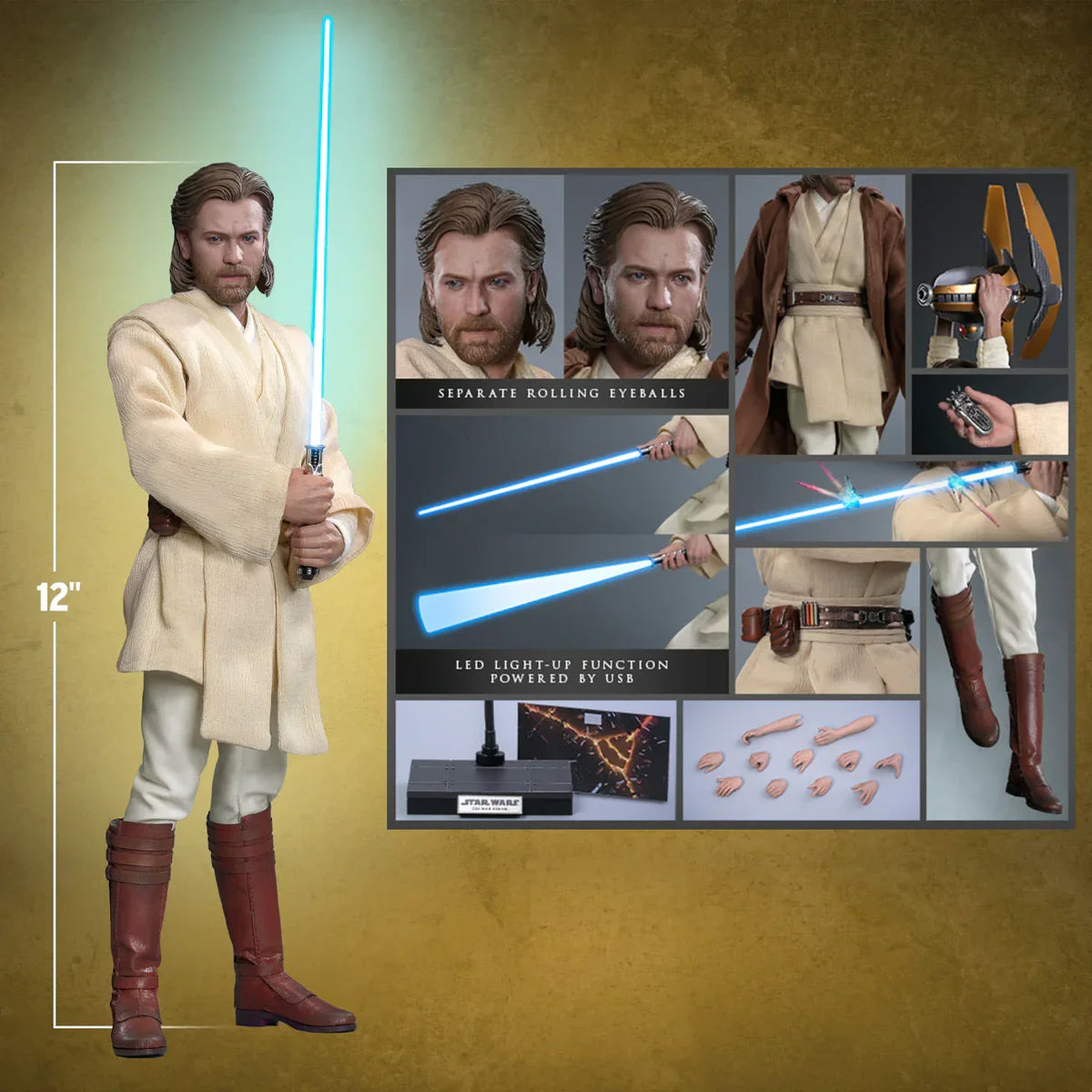 Star Wars: El ataque de los clones - Figura de acción coleccionable de Obi-Wan Kenobi a escala 1:6