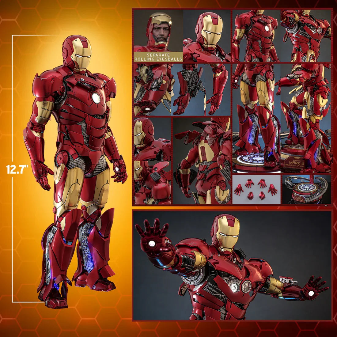 Figura de acción coleccionable a escala 1:6 de Iron Man - Armadura Mk3 (versión con traje)