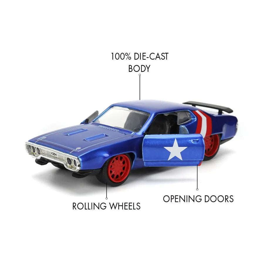 JAD32870 Marvel - 1972 Plymouth Captain America 1:32 Scale Diecast Vehicle - Jada Toys - Titan Pop Culture