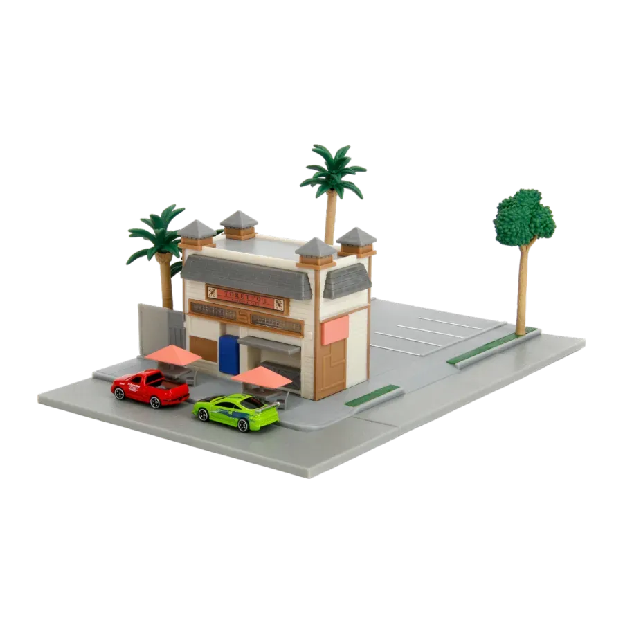 JAD34914 Fast & Furious - Toretto's Cafe NanoScene with 2 Vehicles - Jada Toys - Titan Pop Culture