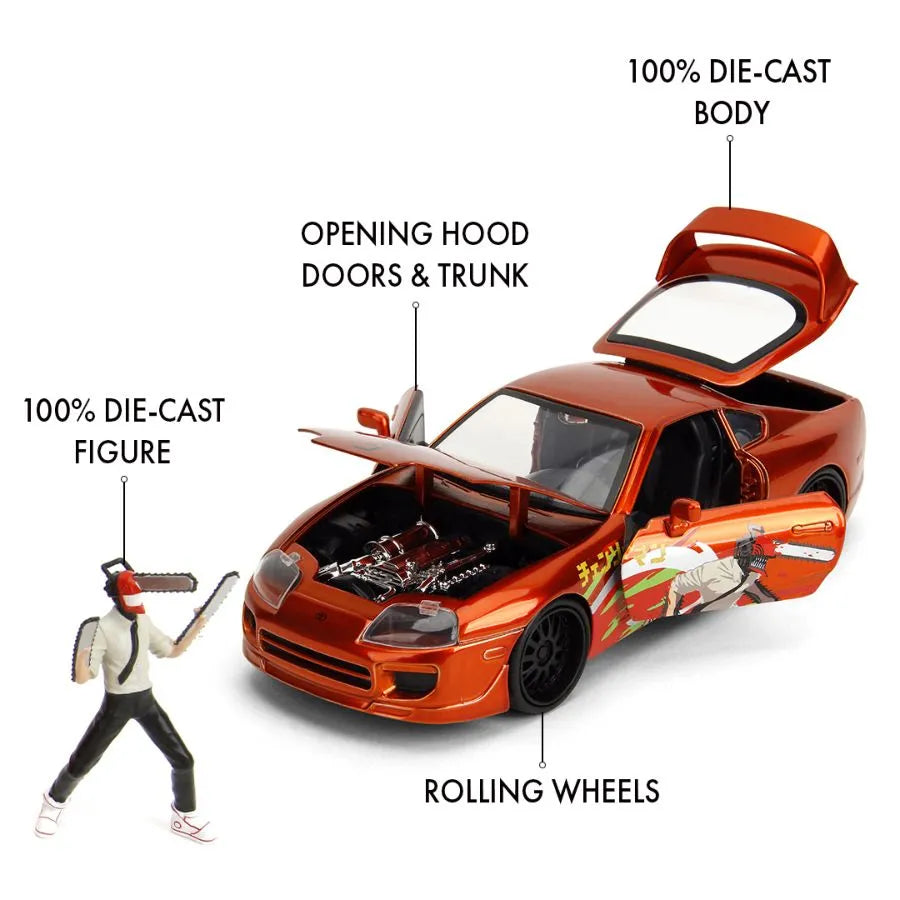 JAD35181 Chainsaw Man - 1:24 1995 Toyota Supra with Chainsaw Man - Jada Toys - Titan Pop Culture