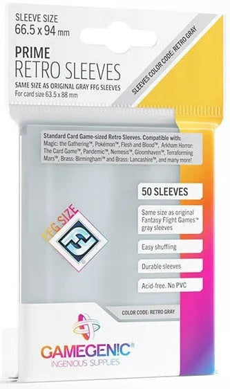Gamegenic Prime Retro Sleeves - Size Code RETRO GREY - (66.5mm x 94mm) (50 Sleeves Per Pack)