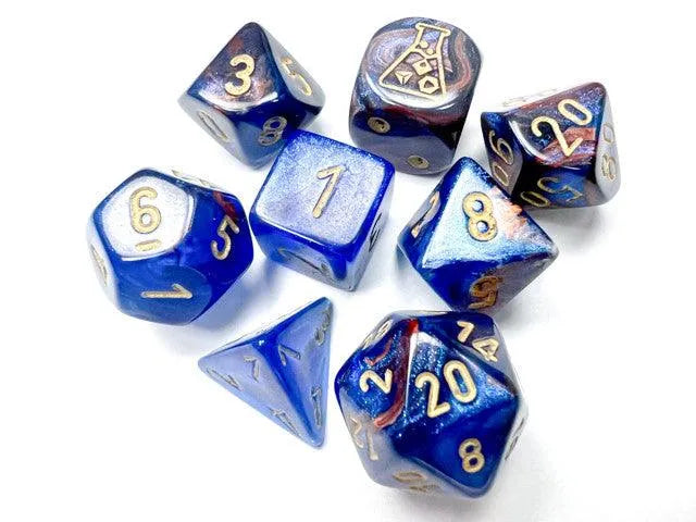 VR-108934 Chessex D7-Die Set Lustrous Polyhedral Azurite/gold 7-Die Set (with bonus die) - Chessex - Titan Pop Culture