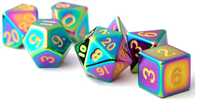 VR-68040 MDG Metal Polyhedral Dice Set - Torched Rainbow - FanRoll by Metallic Dice Games - Titan Pop Culture