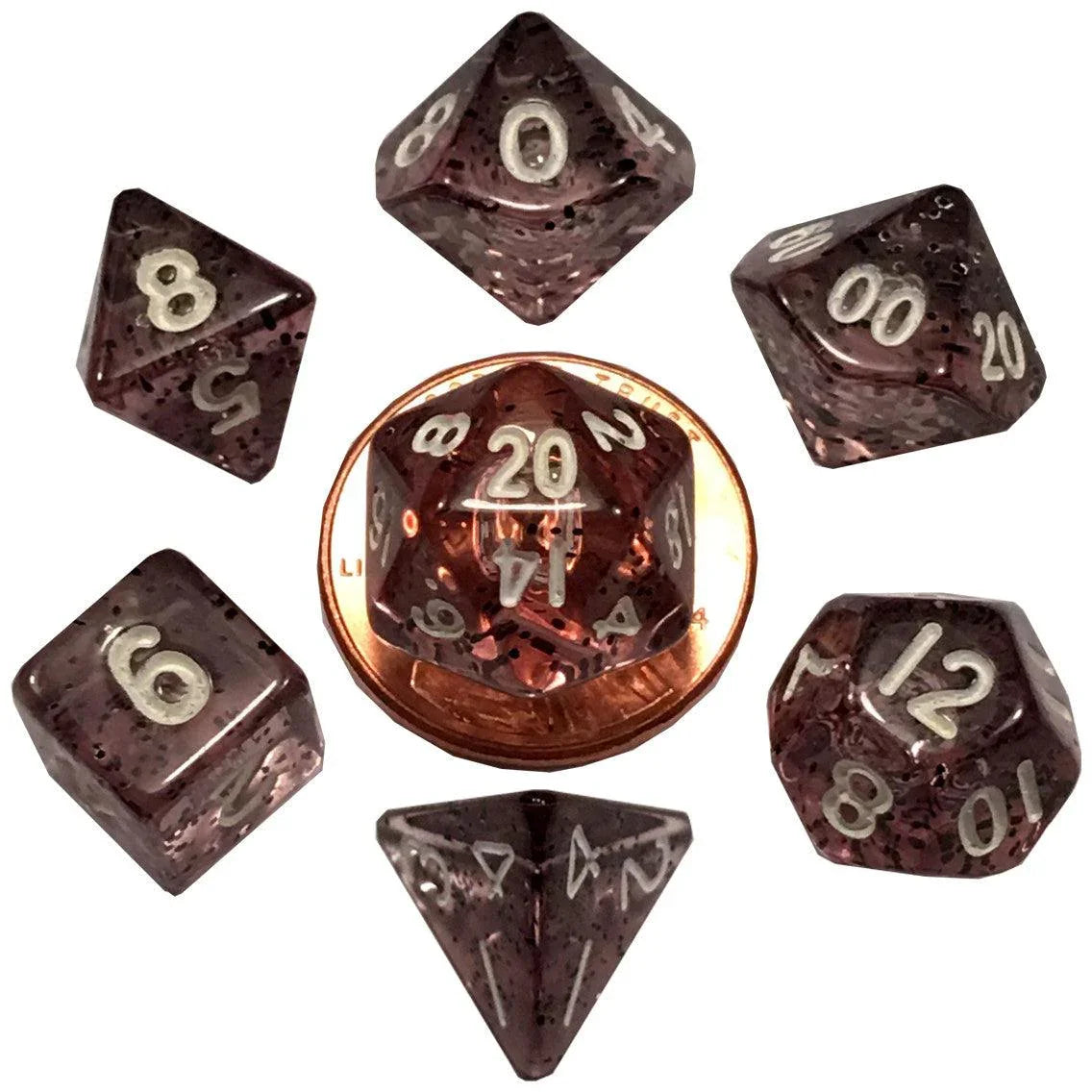 VR-68055 MDG Mini Polyhedral Dice Set White Numbers- Ethereal Black - FanRoll by Metallic Dice Games - Titan Pop Culture