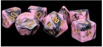 VR-68070 MDG Acrylic Dice Set Gold Numbers - Pink/Black - FanRoll by Metallic Dice Games - Titan Pop Culture