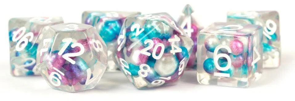 VR-76773 MDG Resin Pearl Polyhedral Dice Set 16mm - Gradient Purple/Teal/White - FanRoll by Metallic Dice Games - Titan Pop Culture