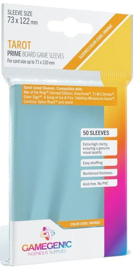 VR-85075 Gamegenic Prime Board Game Sleeves - Size Code ORANGE - Tarot Sized (73mm x 122mm) (50 Sleeves Per Pack) - Gamegenic - Titan Pop Culture