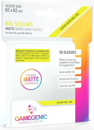 Gamegenic Matte Board Game Sleeves - Size Code LIME - Big Square Sized/Werewolves/Jungle Speed (82mm x 82mm) (50 Sleeves Per Pack)