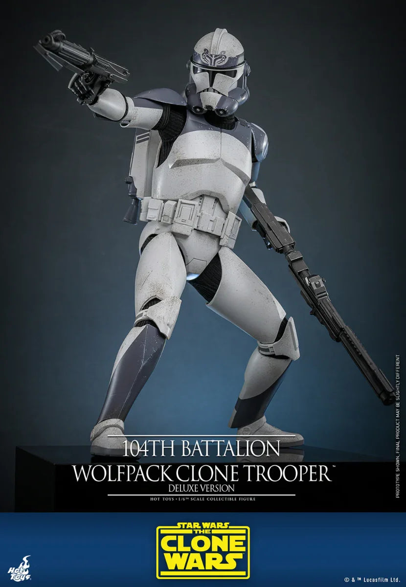 Figura de acción coleccionable de lujo a escala 1:6 de Star Wars: Soldado clon Wolfpack del 104.º Batallón