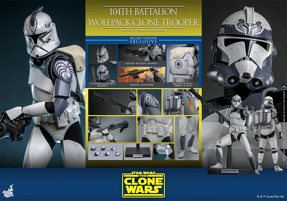 Figura de acción coleccionable de lujo a escala 1:6 de Star Wars: Soldado clon Wolfpack del 104.º Batallón