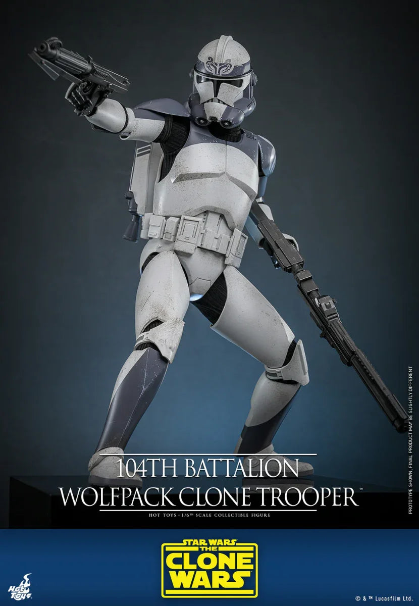 Figura de acción coleccionable a escala 1:6 de soldado clon de la manada de lobos del 104.º Batallón de Star Wars