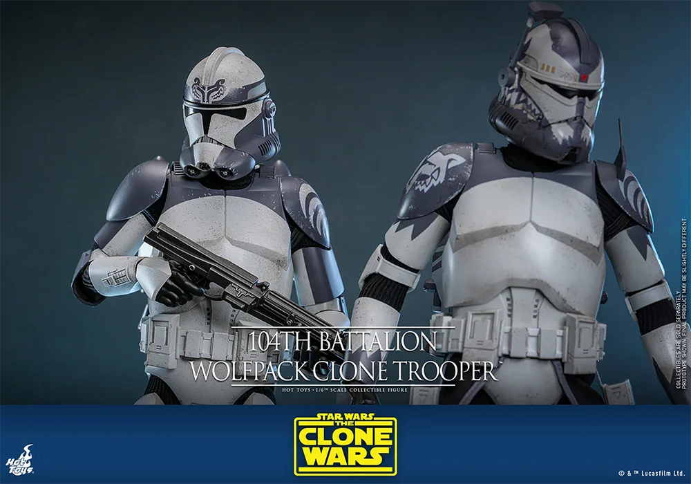 Figura de acción coleccionable a escala 1:6 de soldado clon de la manada de lobos del 104.º Batallón de Star Wars