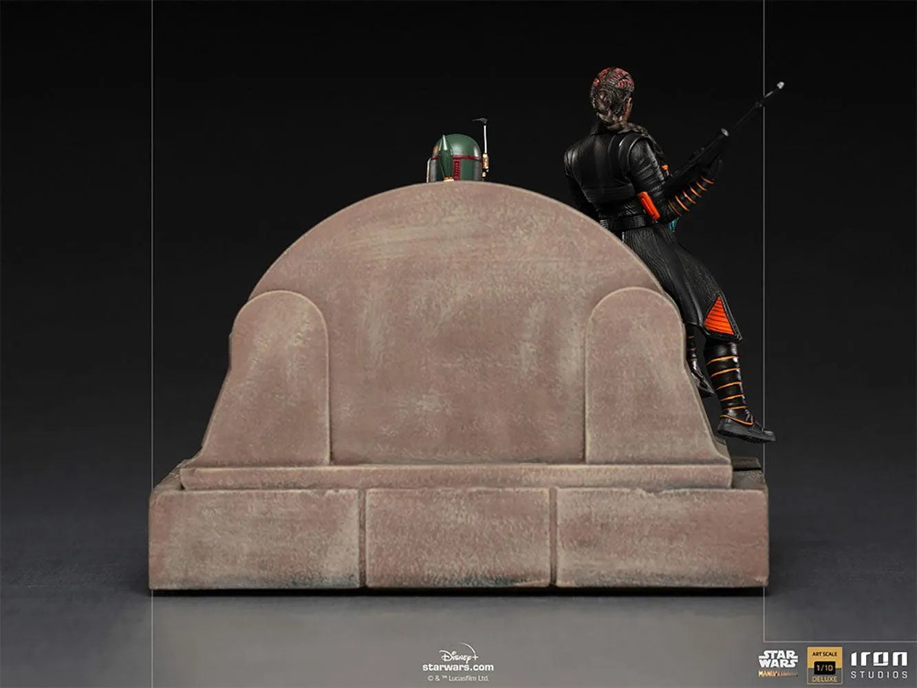 IRO28105 Star Wars: The Mandalorian - Boba Fett & Fennec Shand on Throne Deluxe 1:10 Scale Statue - Iron Studios - Titan Pop Culture