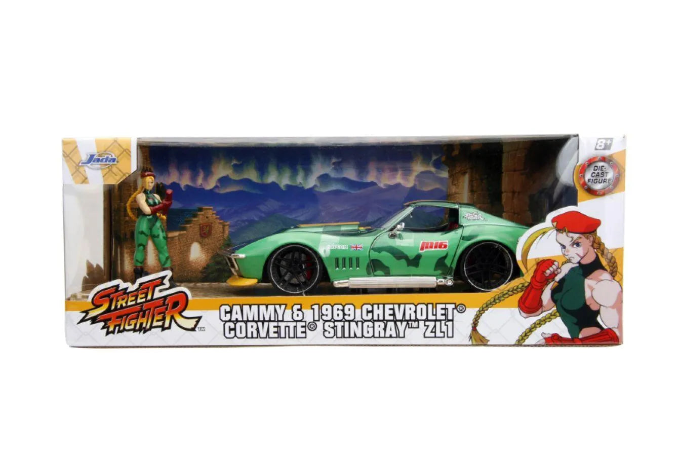 JAD30837 Street Fighter - Chevrolet Corvette Stingray ZL1 (1969) 1:22 Scale with Cammy Figure - Jada Toys - Titan Pop Culture