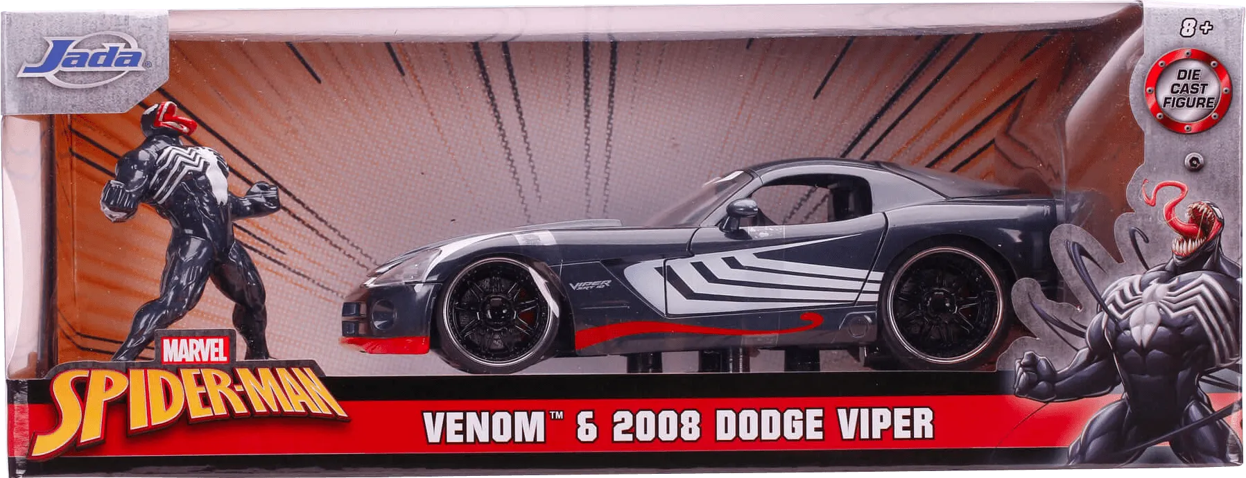 JAD31750 Spider-Man (comics) - '08 Dodge Viper SRT 10 with Venom 1:24 Scale Hollywood Ride - Jada Toys - Titan Pop Culture