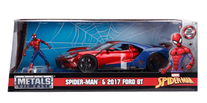 JAD99725 Marvel Comics - 2017 Ford GT 1:24 Scale Hollywood Rides Diecast Vehicle with Spider-Man - Jada Toys - Titan Pop Culture