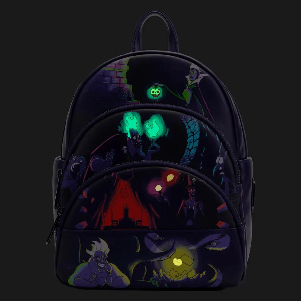 LOUWDBK2555 Disney Villains - Triple Pocket Glow Mini Backpack - Loungefly - Titan Pop Culture