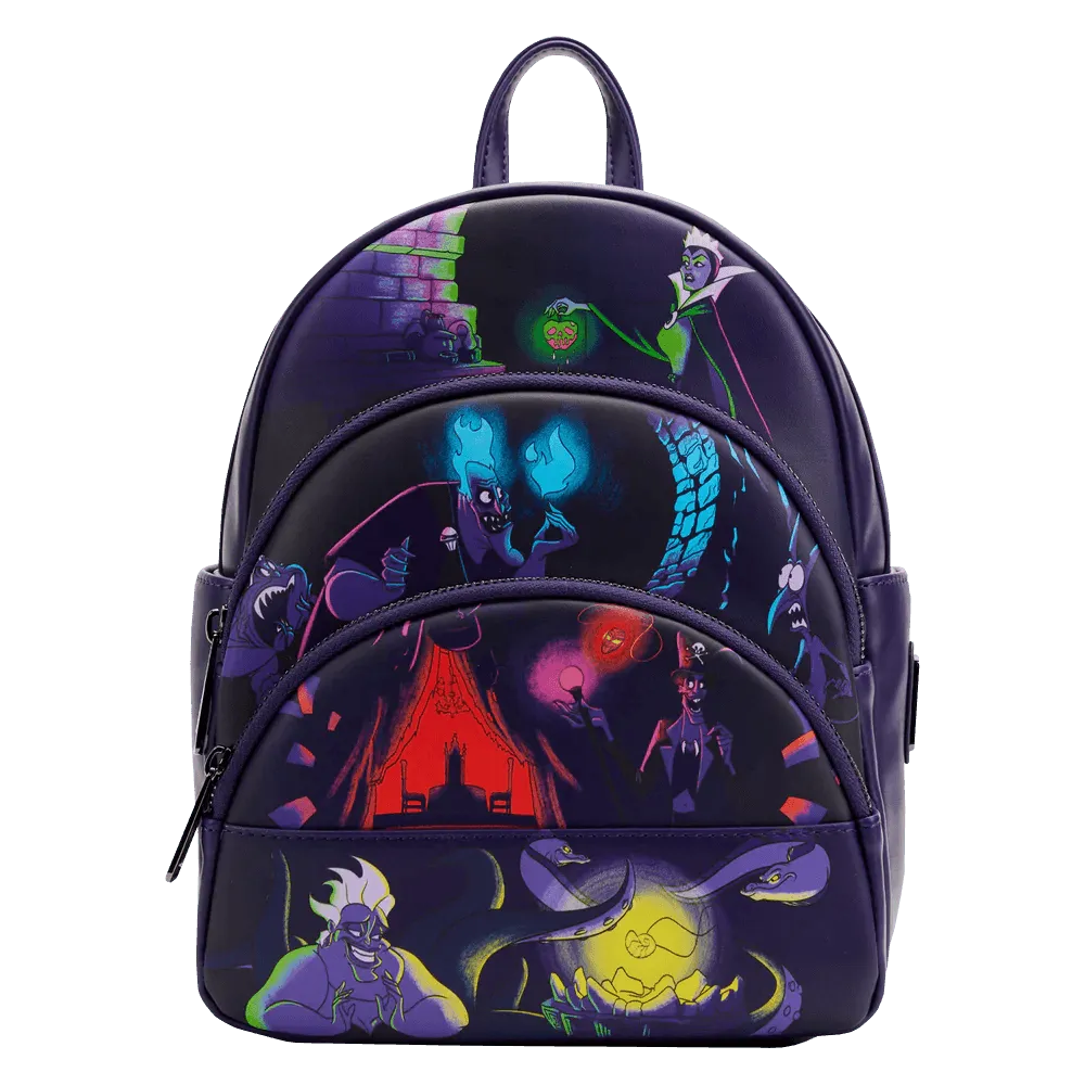 LOUWDBK2555 Disney Villains - Triple Pocket Glow Mini Backpack - Loungefly - Titan Pop Culture