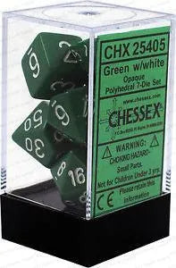 VR-27073 Chessex D7-Die Set Opaque Polyhedral Green/white 7-Die Set - Chessex - Titan Pop Culture