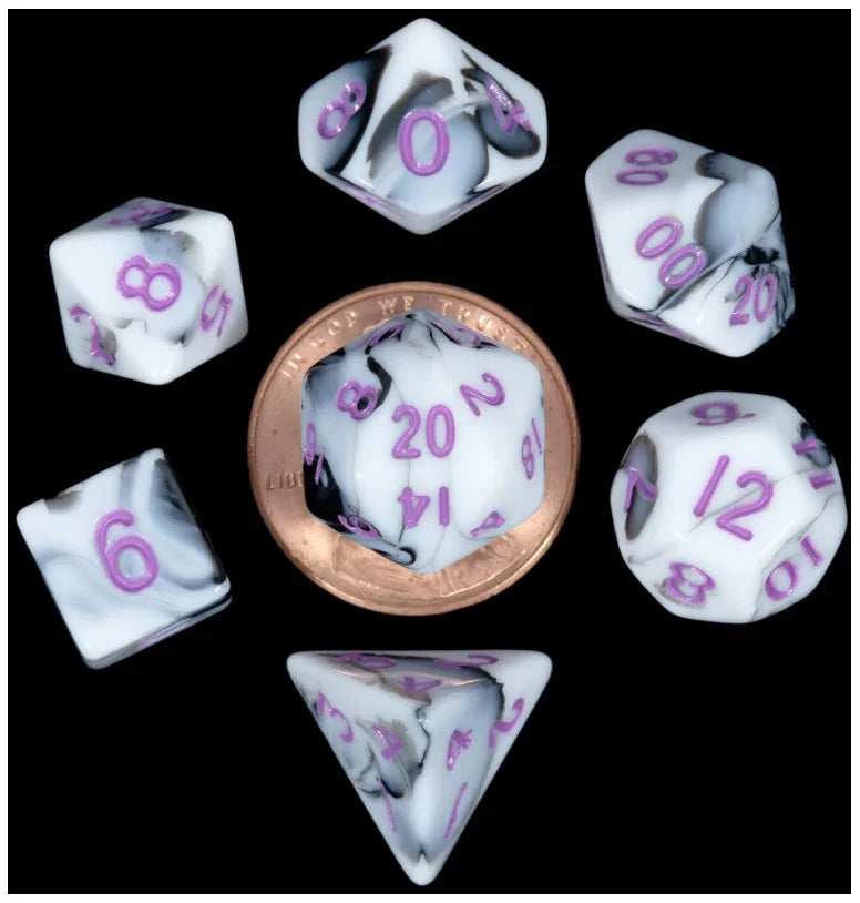 VR-68054 MDG Mini Polyhedral Dice Set Purple Numbers- Marble - FanRoll by Metallic Dice Games - Titan Pop Culture