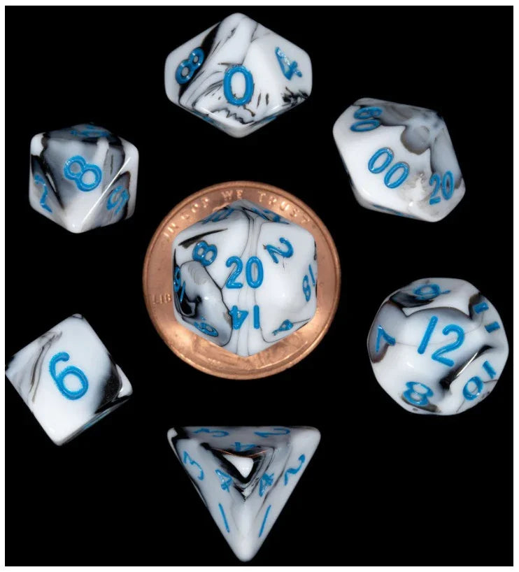 VR-68060 MDG Mini Polyhedral Dice Set Blue Numbers- Marble - FanRoll by Metallic Dice Games - Titan Pop Culture