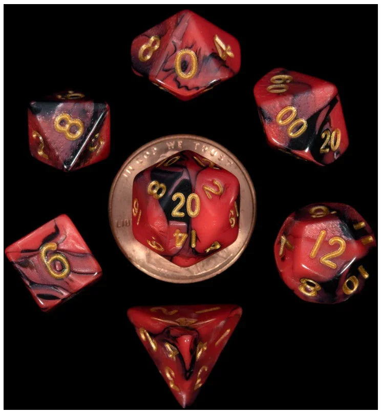 VR-68062 MDG Mini Polyhedral Dice Set Gold Numbers- Red/Black - FanRoll by Metallic Dice Games - Titan Pop Culture