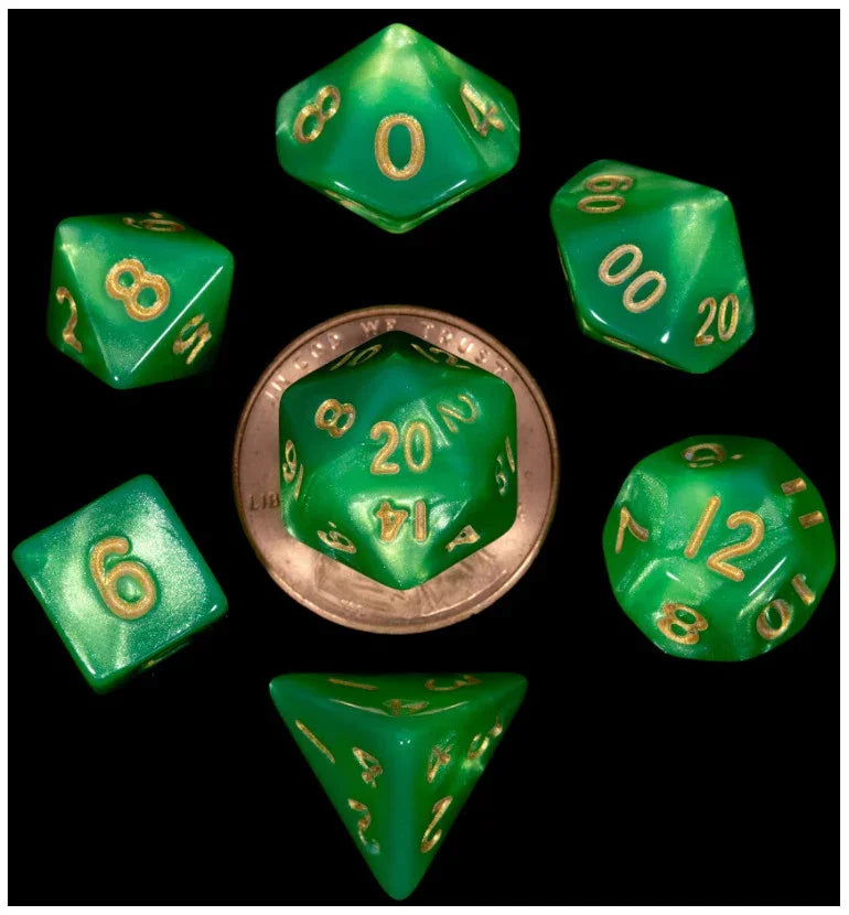 VR-68063 MDG Mini Polyhedral Dice Set Gold Numbers- Green/Light Green - FanRoll by Metallic Dice Games - Titan Pop Culture