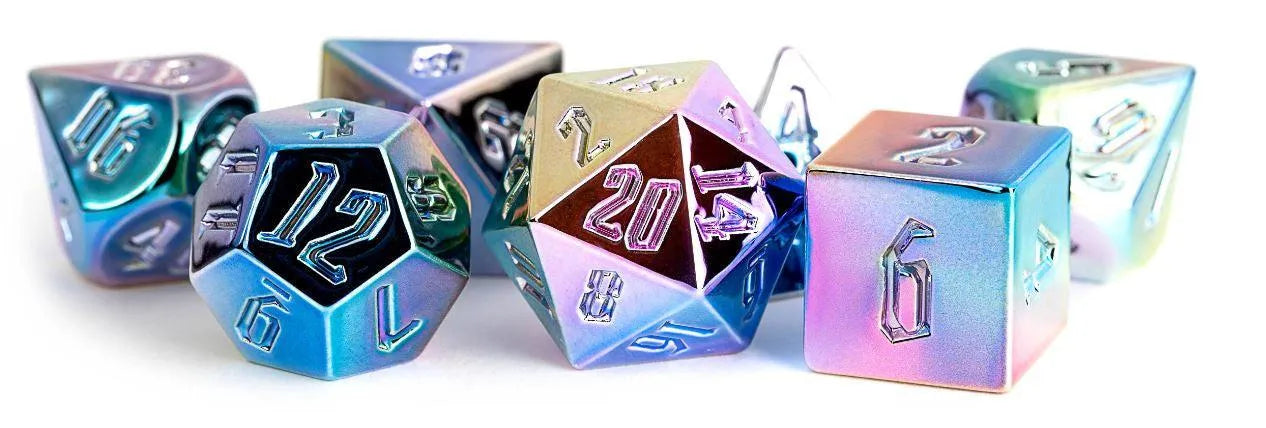VR-89231 MDG Aluminum Plated Acrylic Polyhedral Dice Set 16mm - Rainbow Aegis Uninked - FanRoll by Metallic Dice Games - Titan Pop Culture