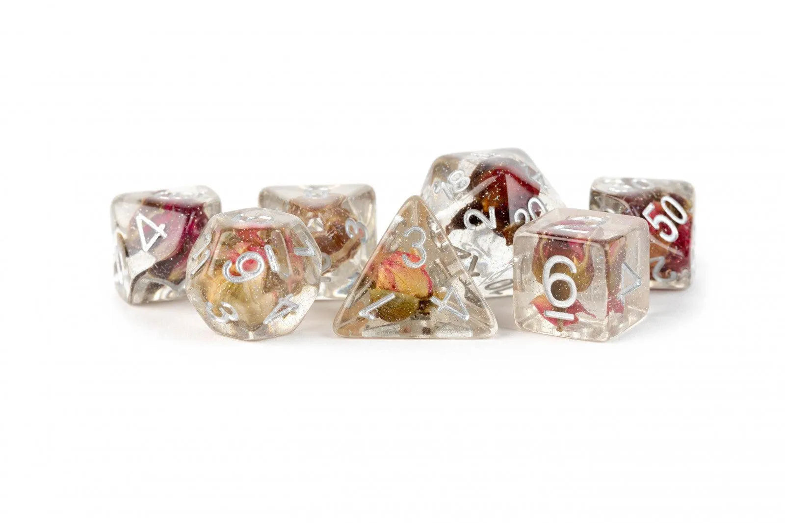 VR-99686 MDG Resin 16mm Poly Dice Set - Rose Dice - FanRoll by Metallic Dice Games - Titan Pop Culture