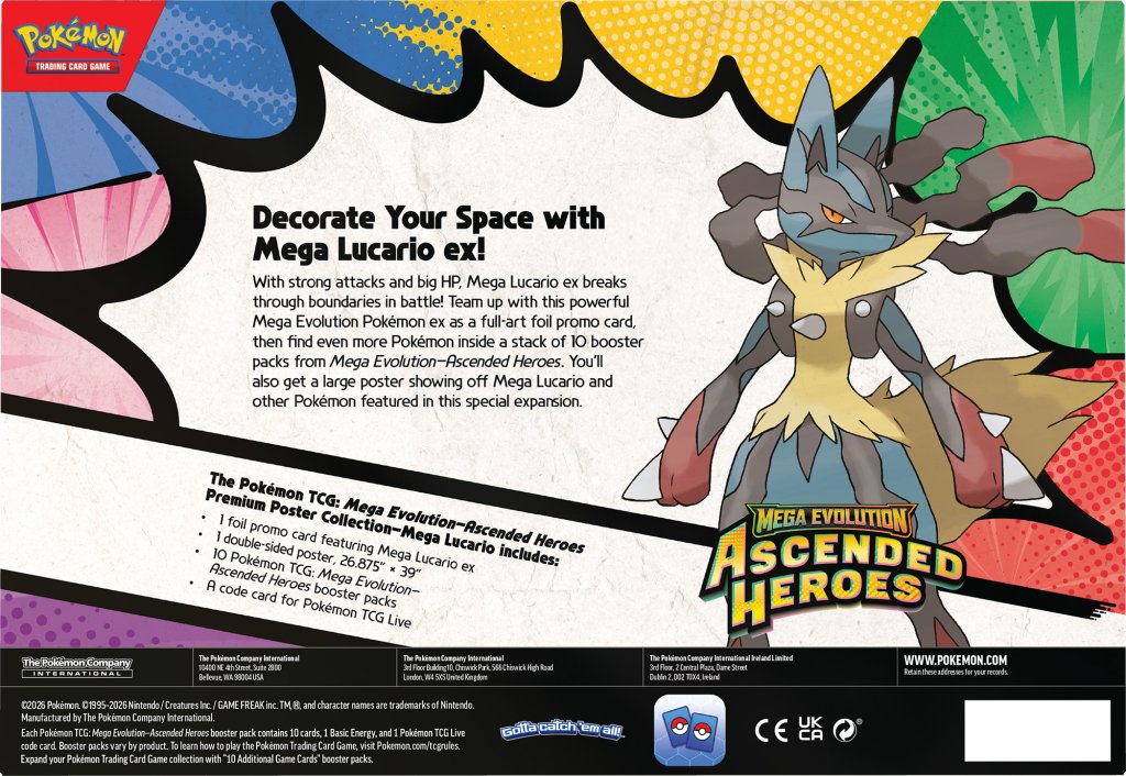 Colección de pósteres premium de Megaevolución de Héroes Ascendidos de Pokémon TCG: Mega Lucario o Mega Gardevoir