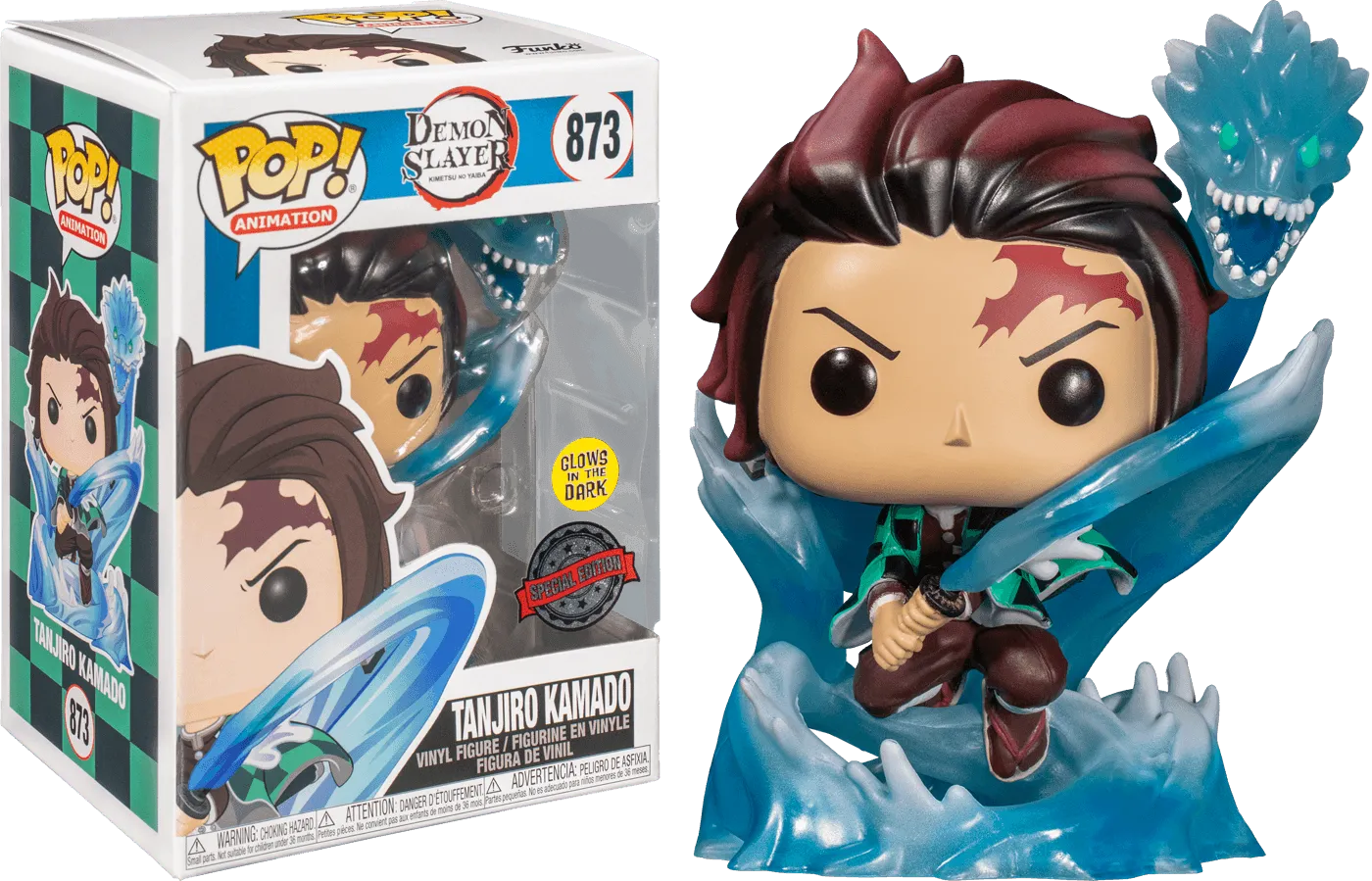 FUN49680 Demon Slayer - Tanjiro with Dragon US Exclusive Glow Translucent Pop! Vinyl [RS] - Funko - Titan Pop Culture