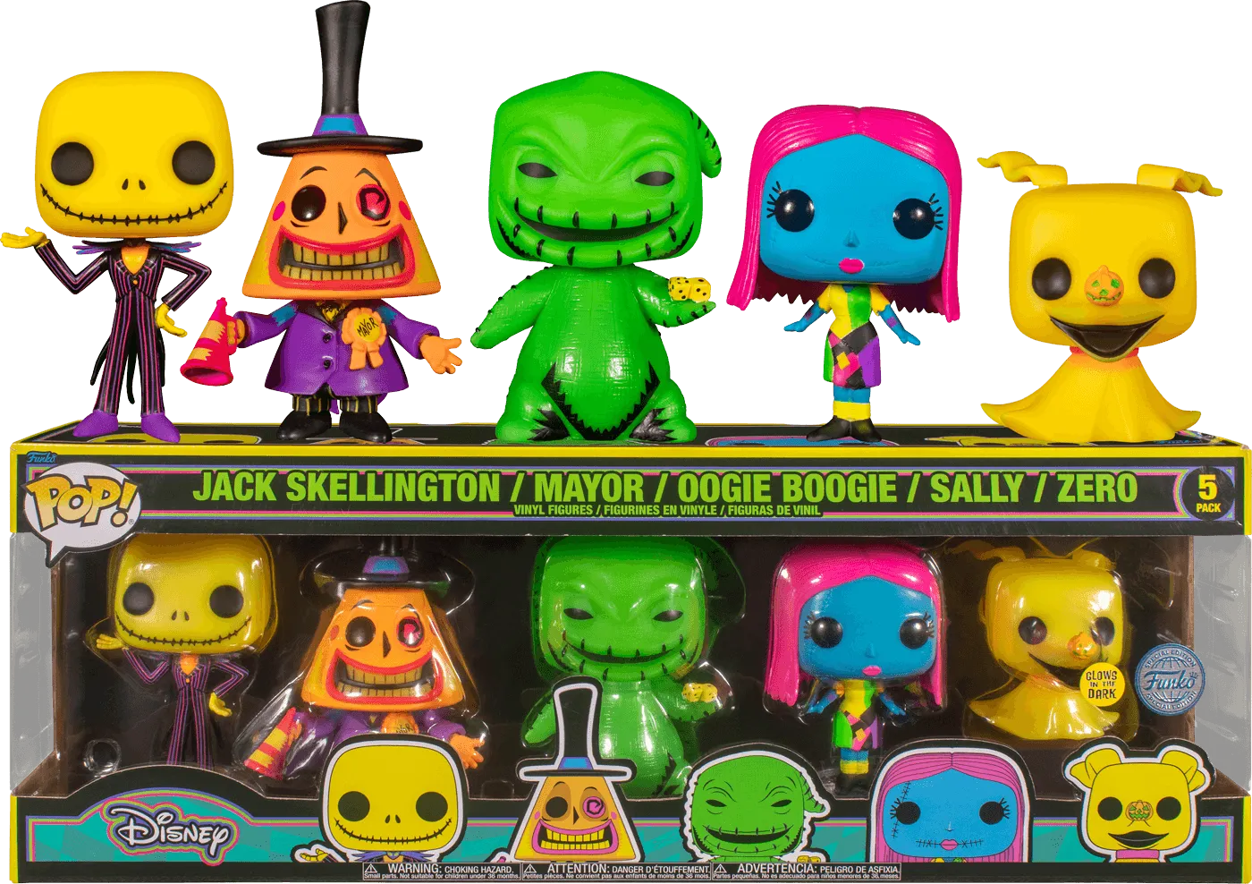 FUN66411 The Nightmare Before Christmas - Black Light US Exclusive Pop! 5-Pack [RS] - Funko - Titan Pop Culture