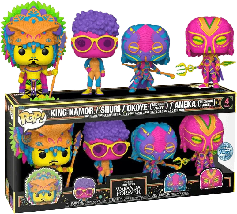 FUN69148 Black Panther 2: Wakanda Forever - Blacklight US Exclusive Pop! Vinyl 4-Pack [RS] - Funko - Titan Pop Culture