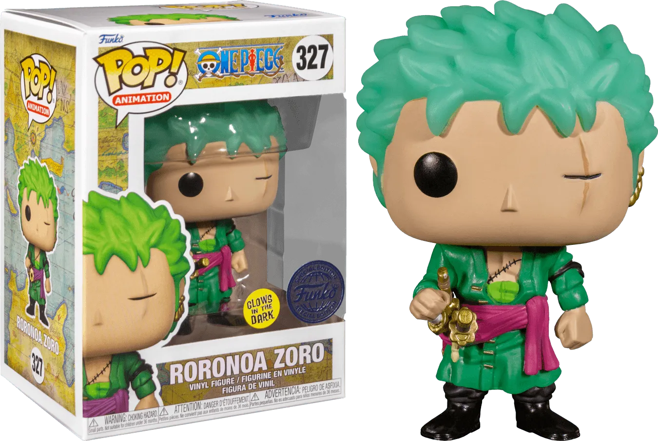FUN71816 One Piece - Roronoa Zoro US Exclusive Glow Pop! Vinyl [RS] - Funko - Titan Pop Culture
