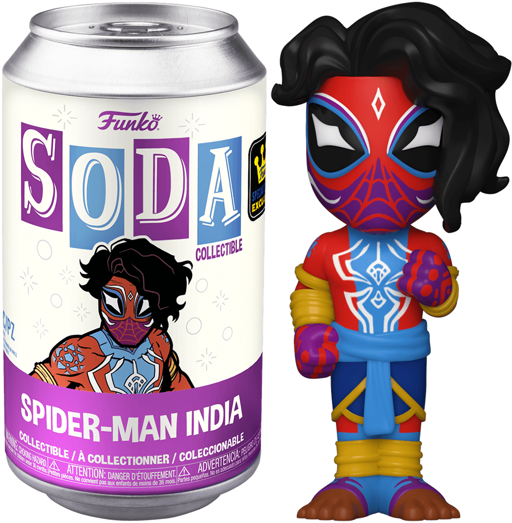 FUN73426 SpiderMan: Across the Spider-Verse - Spider-Man India (with chase) Vinyl Soda - Funko - Titan Pop Culture