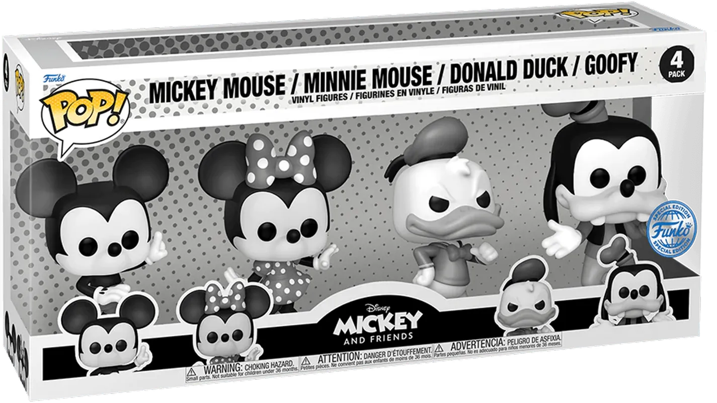 FUN73787 Disney - Mickey and Friends (Black & White) Pop! Vinyl 4-Pack [RS] - Funko - Titan Pop Culture