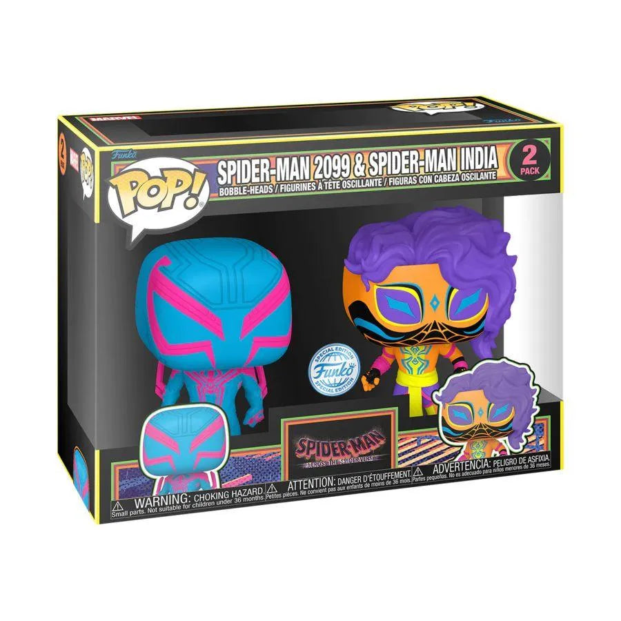 FUN73938 Spider-Man: Across the Spider-Verse - Spider-Man 2099 & Spider-Man India US Exclusive Blacklight Pop! 2-Pack [RS] - Funko - Titan Pop Culture
