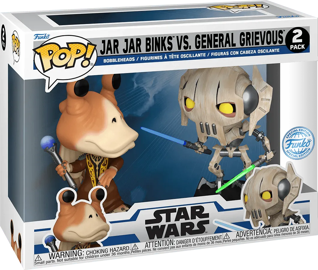 FUN76862 Star Wars: Clone Wars - Jar Jar Binks Vs General Grievous US Exclusive Pop! Vinyl 2-Pack [RS] - Funko - Titan Pop Culture