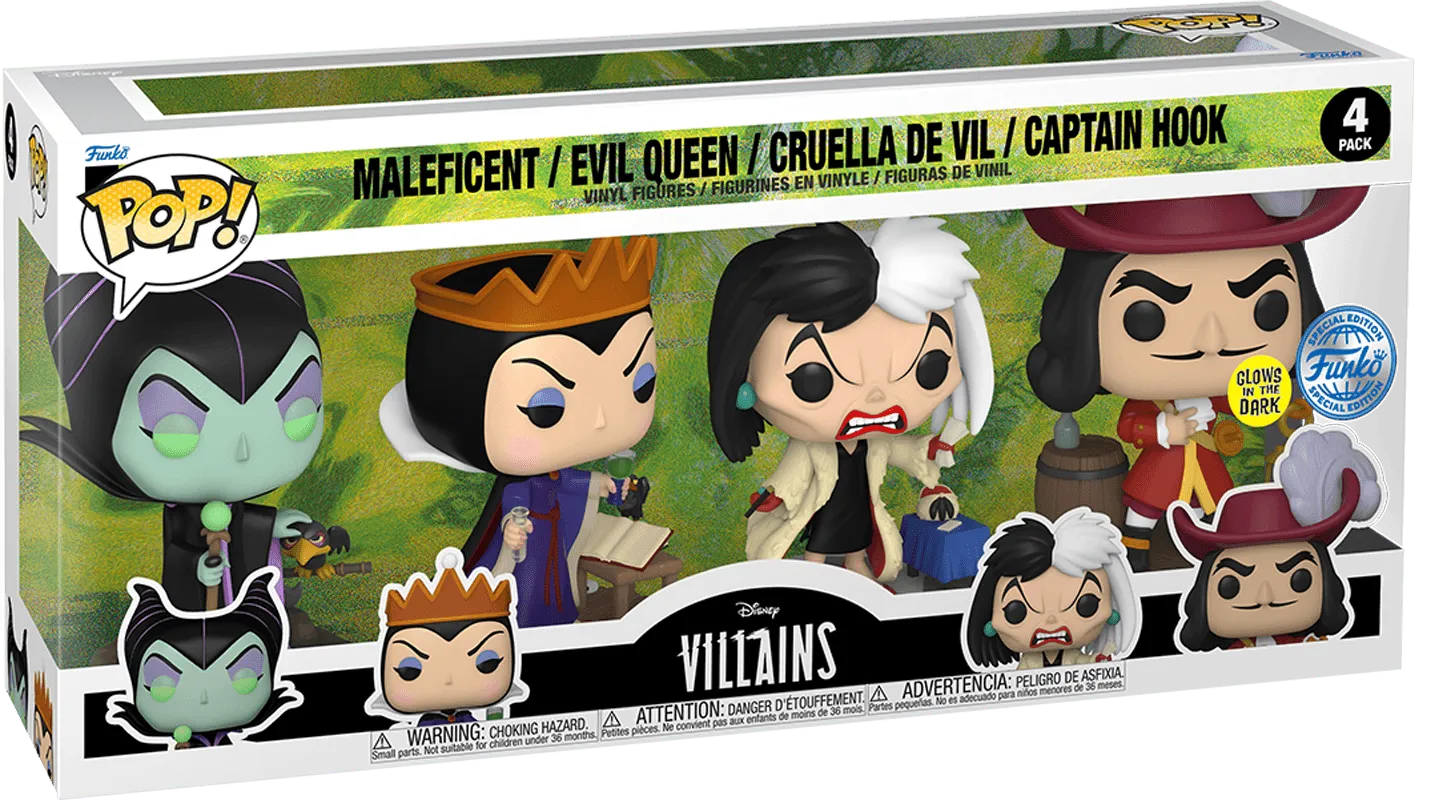 FUN77129 Disney: Villains - US Exclusive Glow Pop! Vinyl 4-Pack [RS] - Funko - Titan Pop Culture