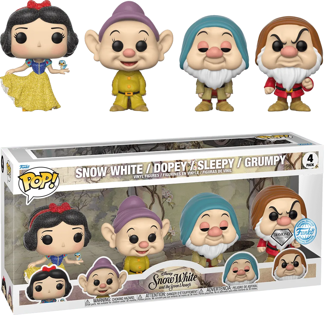FUN77207 Snow White (1937) - Snow White, Dopey, Sleepy, Grumpy Exclusive Diamond Glitter Pop! 4-Pack [RS] - Funko - Titan Pop Culture