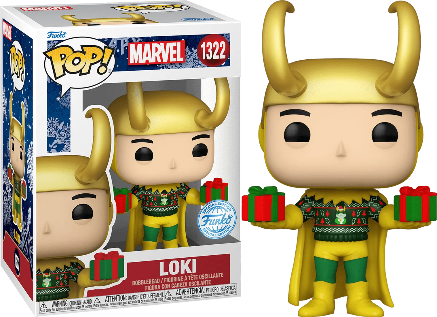 FUN77448 Marvel Comics - Loki with Sweater Holiday US Exclusive Metallic Pop! Vinyl [RS] - Funko - Titan Pop Culture
