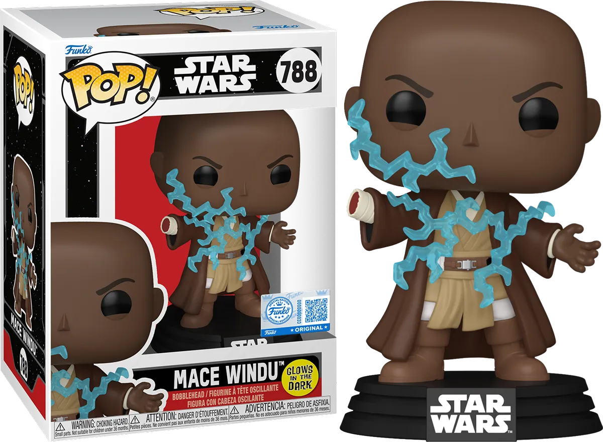 FUN87252 Star Wars: Revenge of the Sith - Mace Windu Electricity US Exclusive Glow Pop! Vinyl [RS] - Funko - Titan Pop Culture