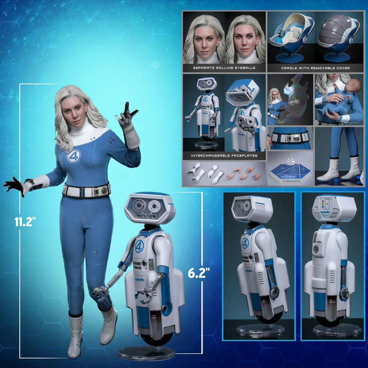 Los Cuatro Fantásticos: Primeros Pasos - Figuras coleccionables a escala 1:6 de Mujer Invisible y HERBIE