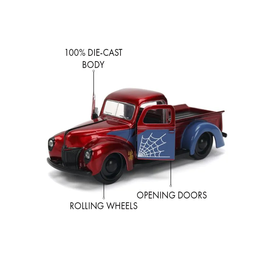 JAD32117 Marvel Comics - 1941 Ford Pickup Spider-Man 1:32 Scale Diecast Vehicle - Jada Toys - Titan Pop Culture