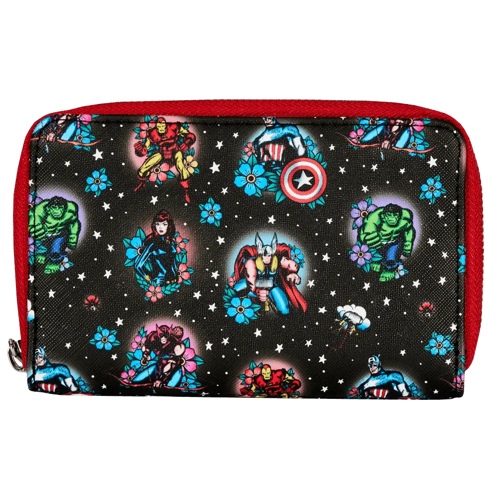 LOUMVWA0163 Marvel Comics - Avengers Floral Tattoo Zip Purse - Loungefly - Titan Pop Culture